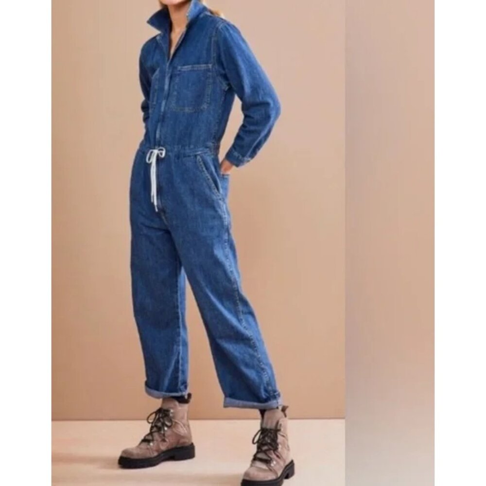 Levi's Luella Denim Jumpsuit Medium Wash Blue Long Sleeve Straight Leg Size M